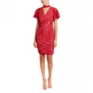 Alexia Admor Sheath Choker Dress Size M Medium Hot Red Lace Flutter Sleeve